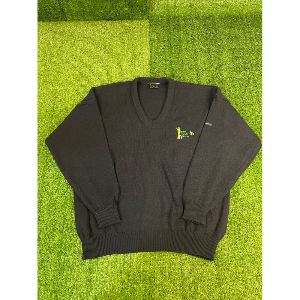 Blarney Castle Mens XL Blue  V-Neck Sweater Ireland Embroidered Knit Pullover‎